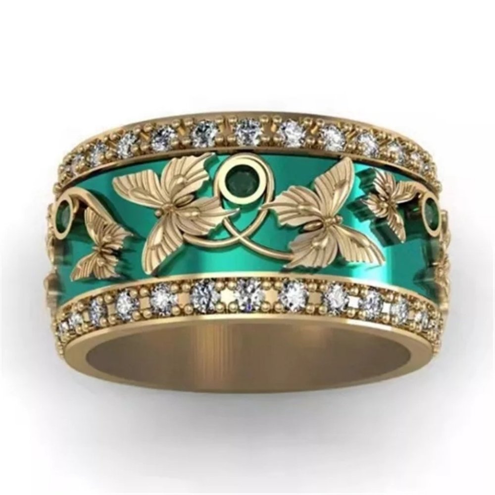 Golden plated Butterfly Green band Rings